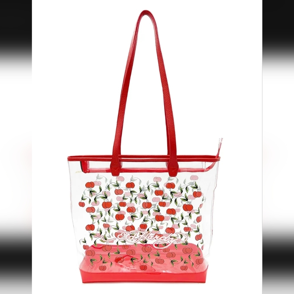 Ed Hardy Cherry Print Clear Tote with Red Accents